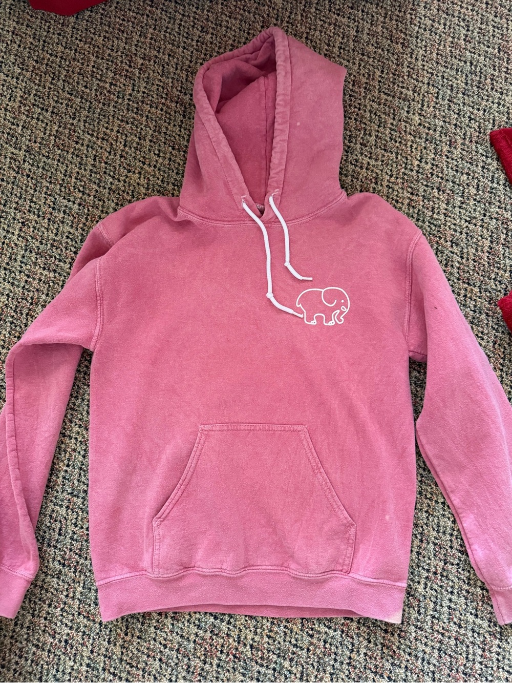 ivory ella rose-pink pullover hoodie with white drawstrings